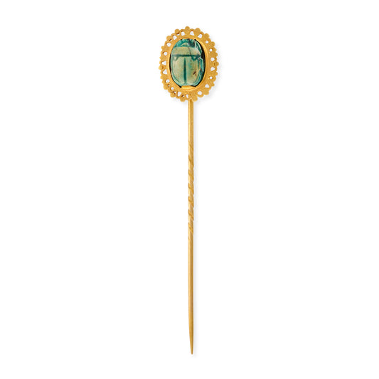 Victorian Egyptian Revival Gold & Turquoise Scarab Stickpin, c.1880
