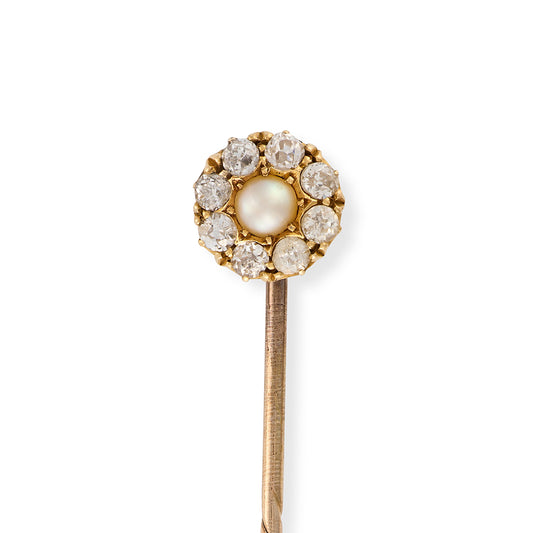 Natural Pearl & Diamond Cluster Stickpin