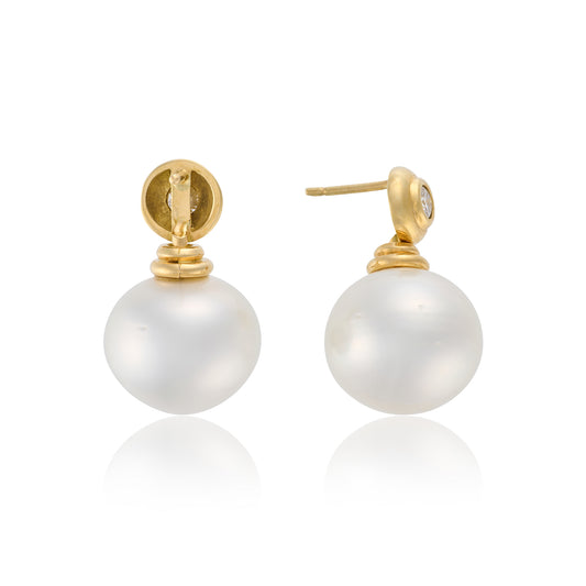 18ct Gold South Sea Pearl & Diamond Earrings - Wildsmith Jewellery