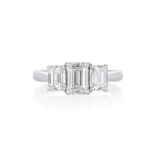 2ct GIA Certified Emerald Cut Diamond Three Stone Ring - Wildsmith Jewellery