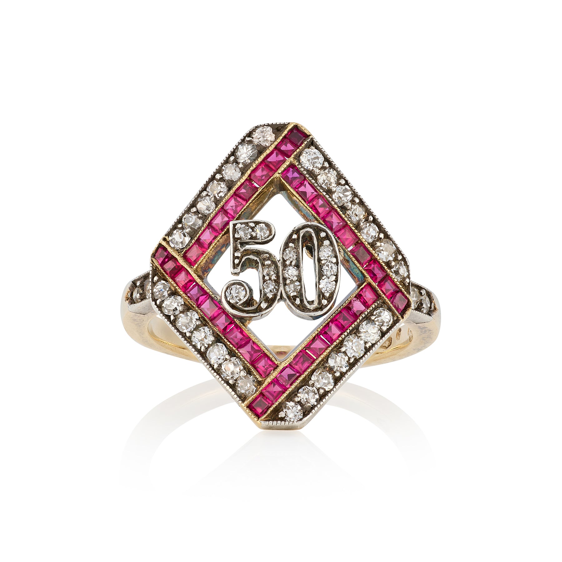 Edwardian Ruby & Diamond '50' Ring - Wildsmith Jewellery