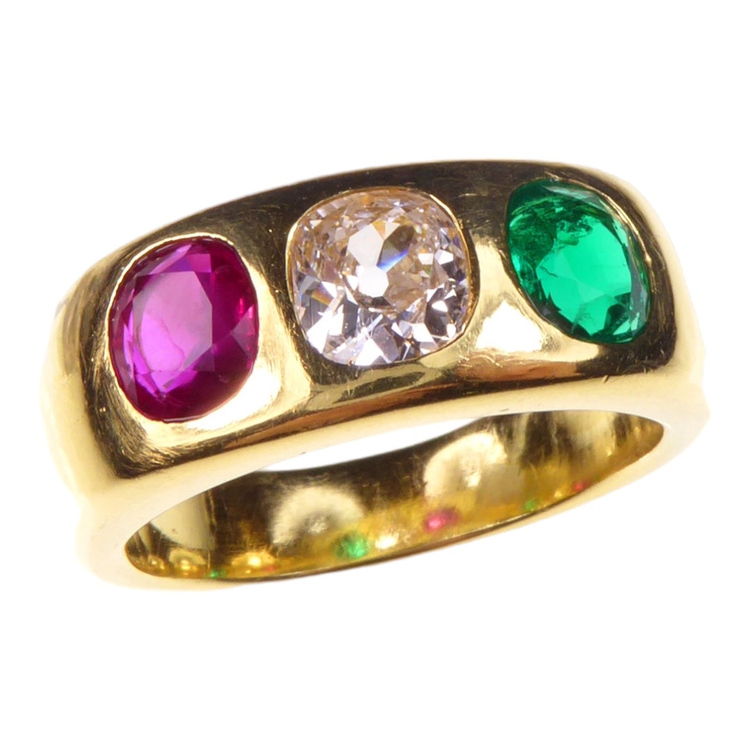 Emerald, Ruby & Diamond Gypsy Ring - Wildsmith Jewellery