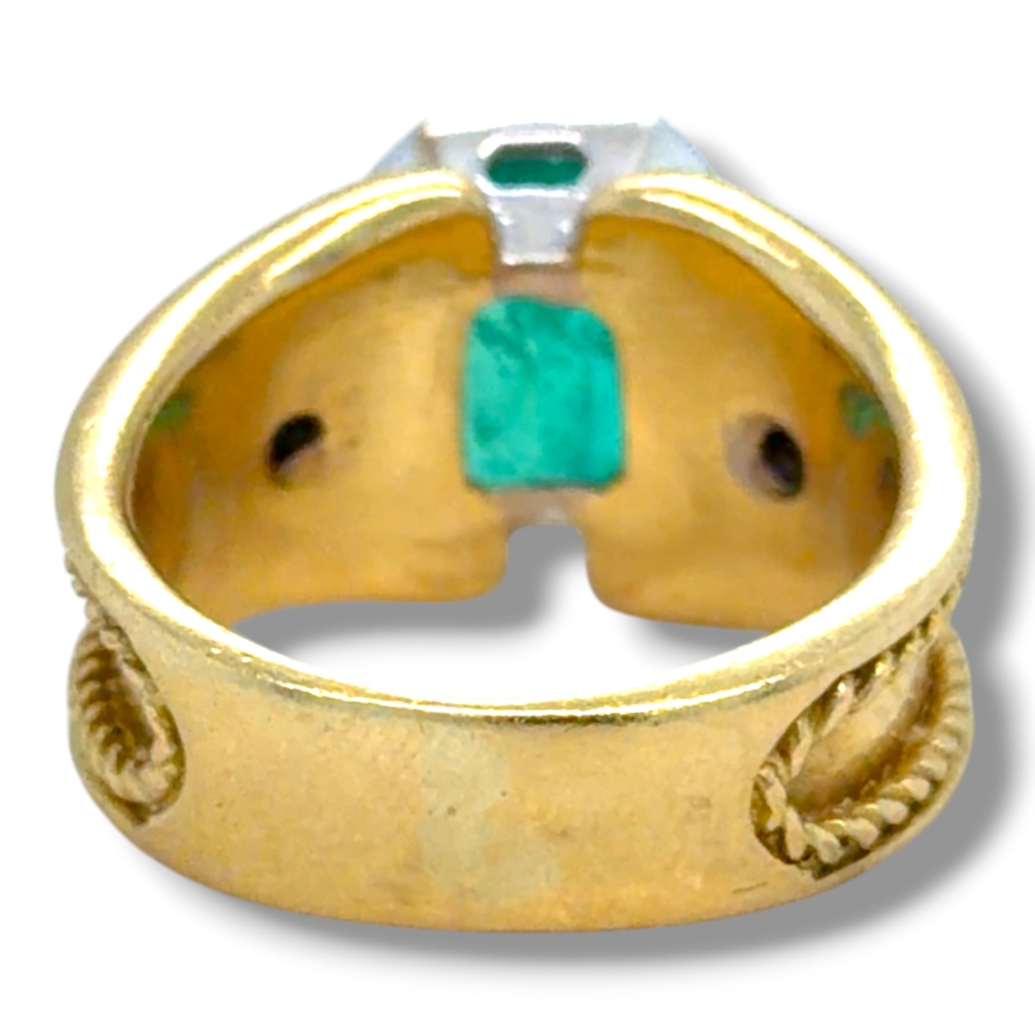 Vintage Etruscan Style Emerald & Diamond Ring