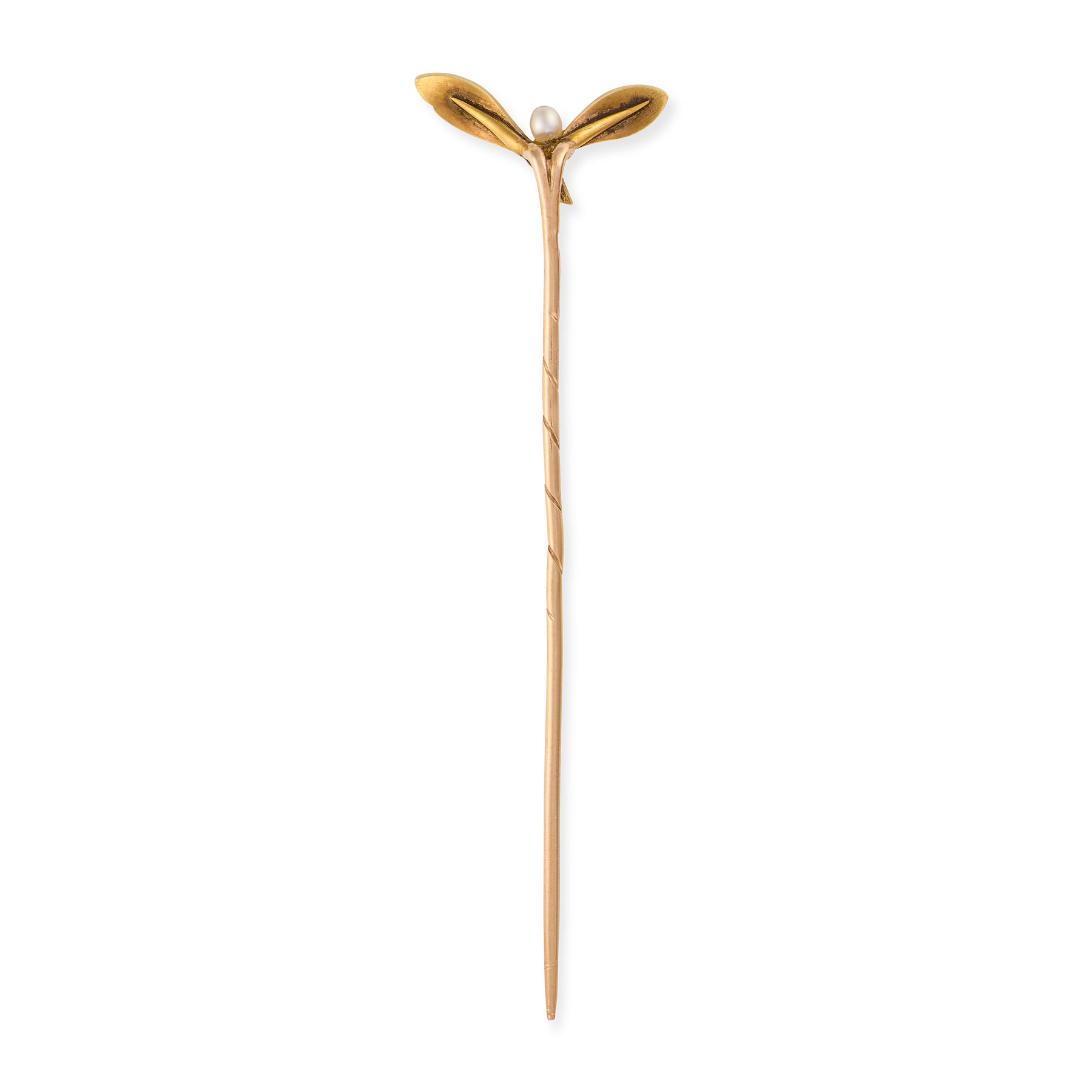 Antique Pearl & Enamel Mistletoe Stickpin