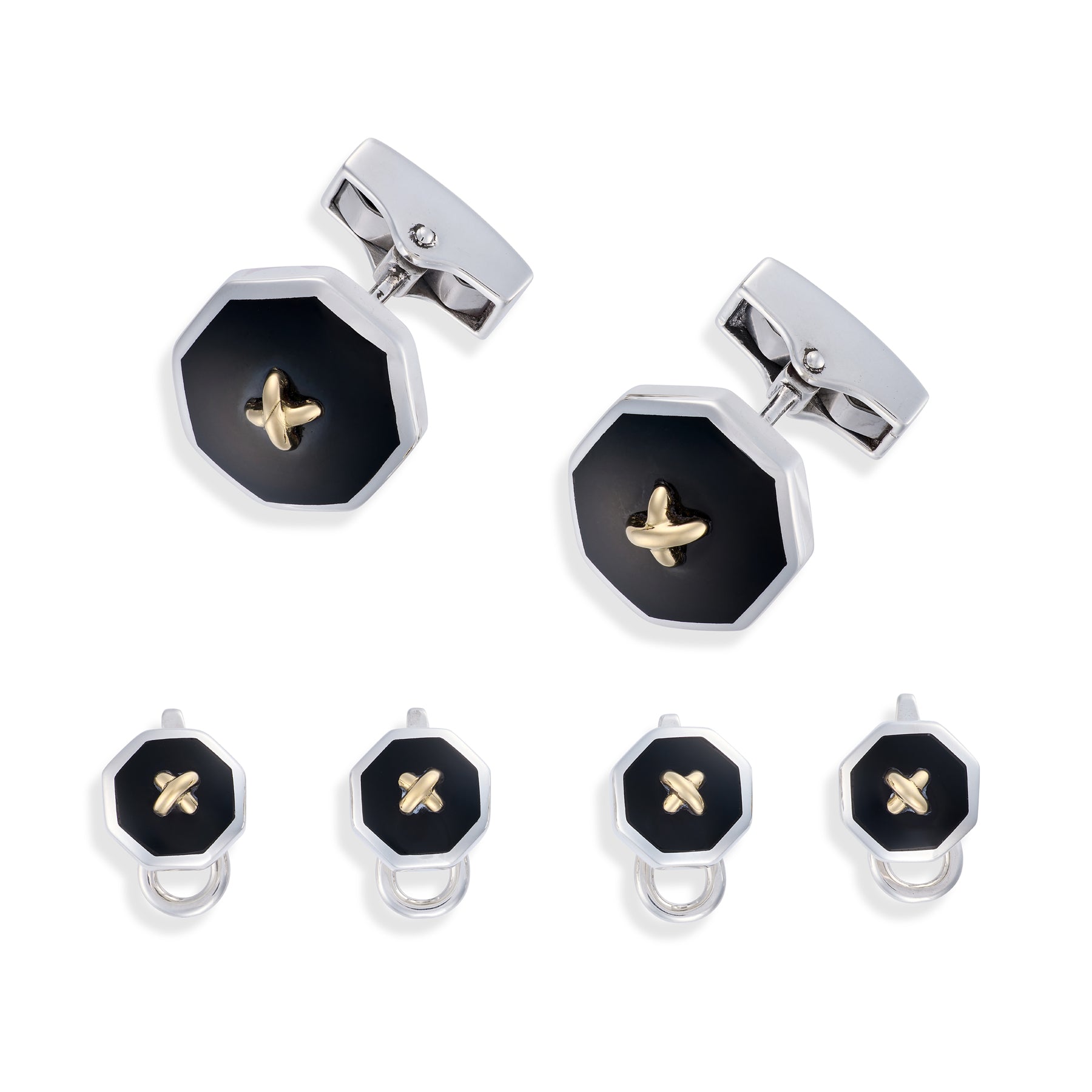 Onyx & Gold Stitch Octagonal Dress Set - Wildsmith Jewellery