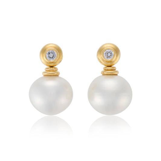 18ct Gold South Sea Pearl & Diamond Earrings - Wildsmith Jewellery