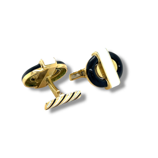 Geometric 18ct Gold & Enamel Cufflinks