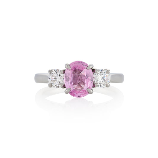Pink Sapphire and Diamond Platinum Ring - Wildsmith Jewellery