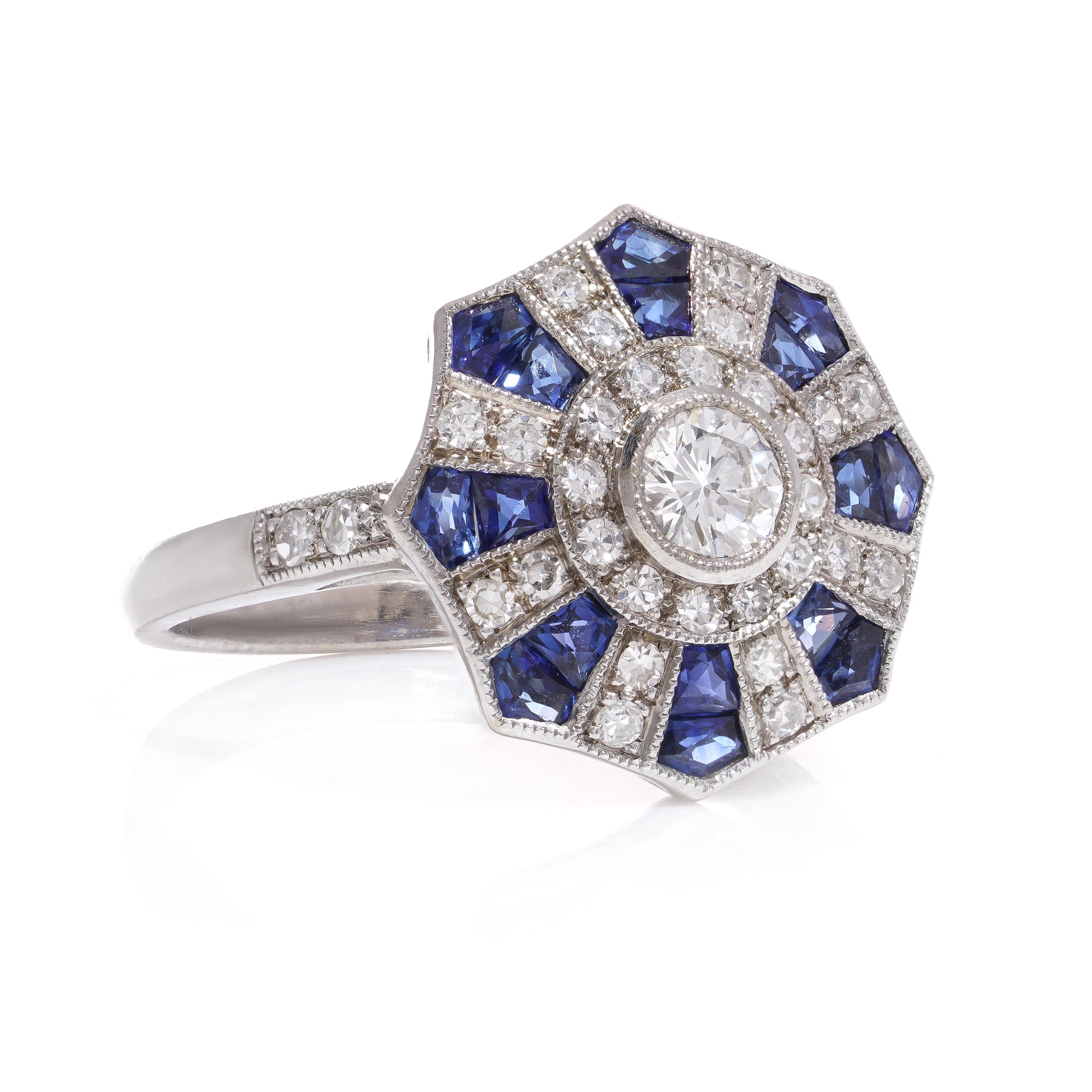 Art Deco Revival Sapphire & Diamond Ring - Wildsmith Jewellery