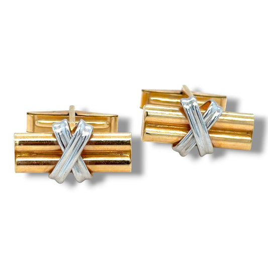 Vintage 14ct Yellow & White Gold Cufflinks, c.1980