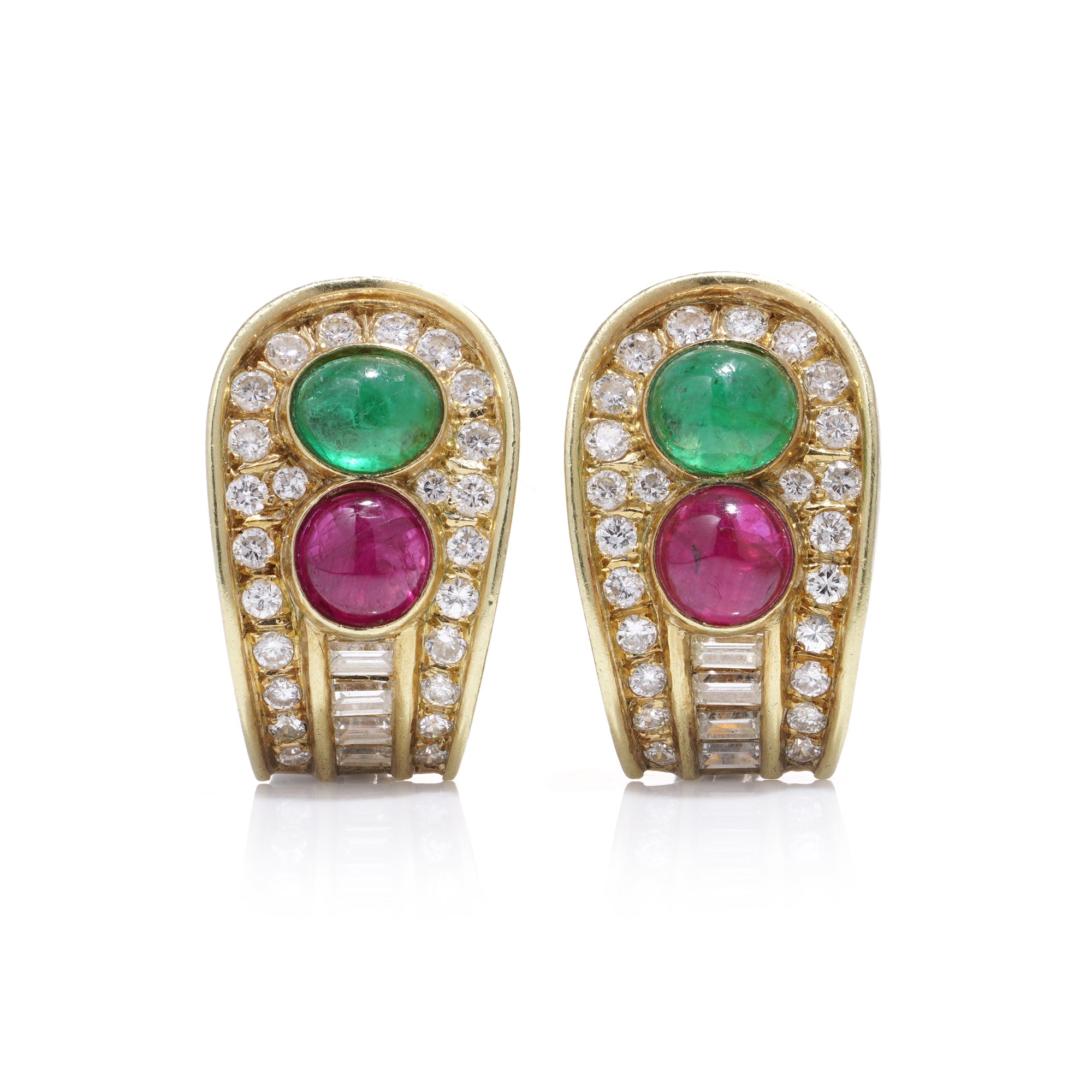 Vintage Emerald, Ruby & Diamond Earrings - Wildsmith Jewellery