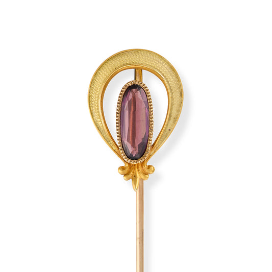 Art Nouveau 18ct Gold Almandine Garnet & Enamel Stickpin, c.1910