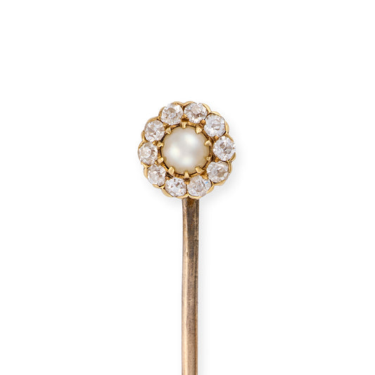 Antique Natural Pearl & Diamond Stickpin