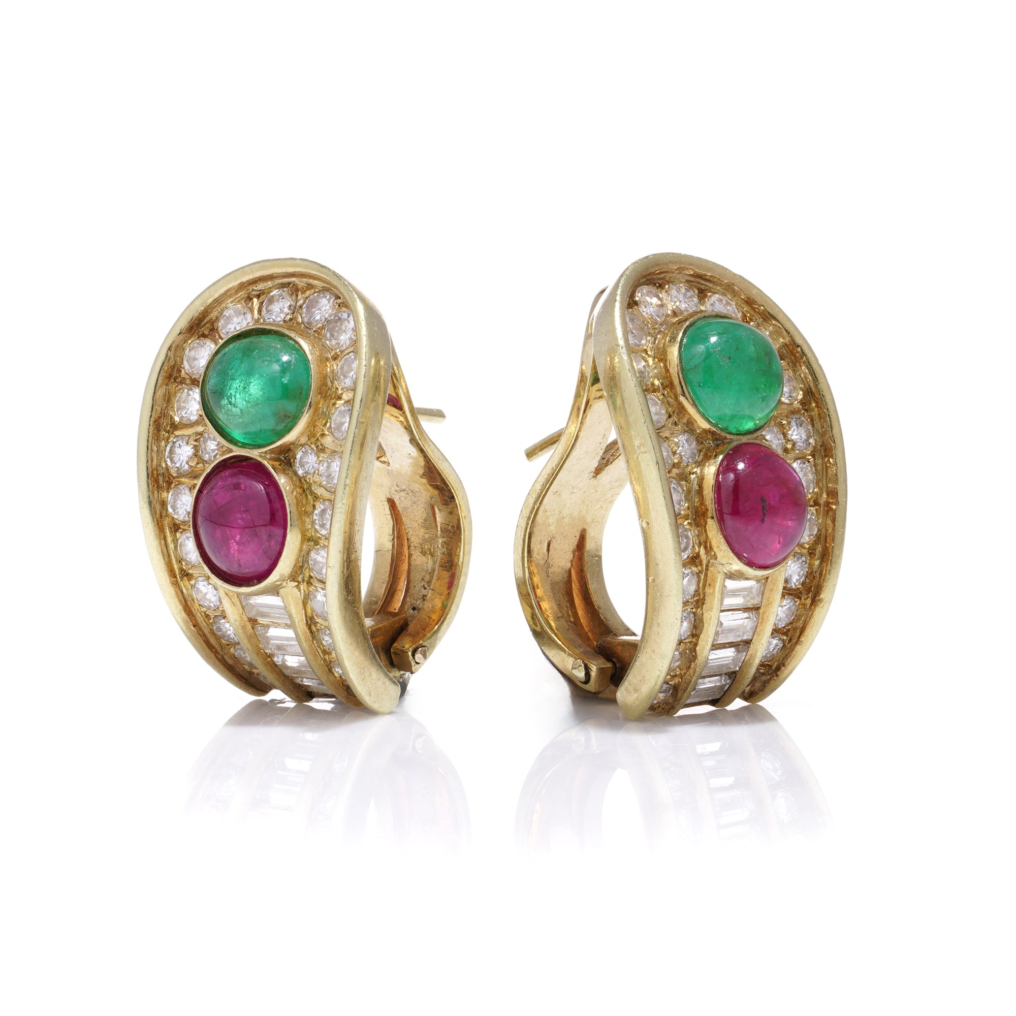 Vintage Emerald, Ruby & Diamond Earrings - Wildsmith Jewellery