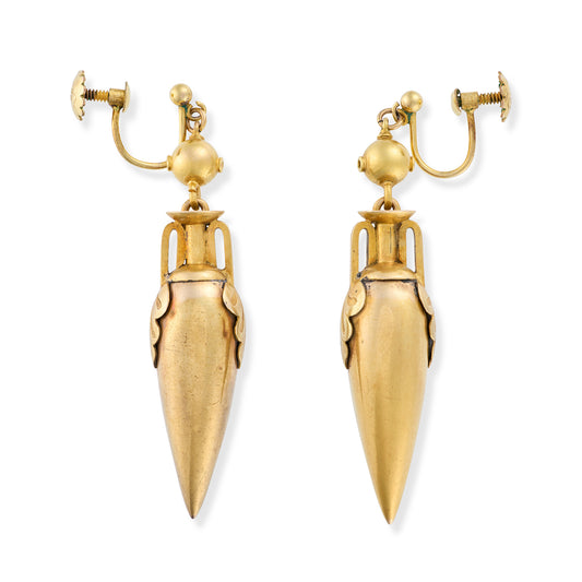 Victorian 18ct Gold & Garnet Urn Earrings, Circa 1850 - Wildsmith Jewellery