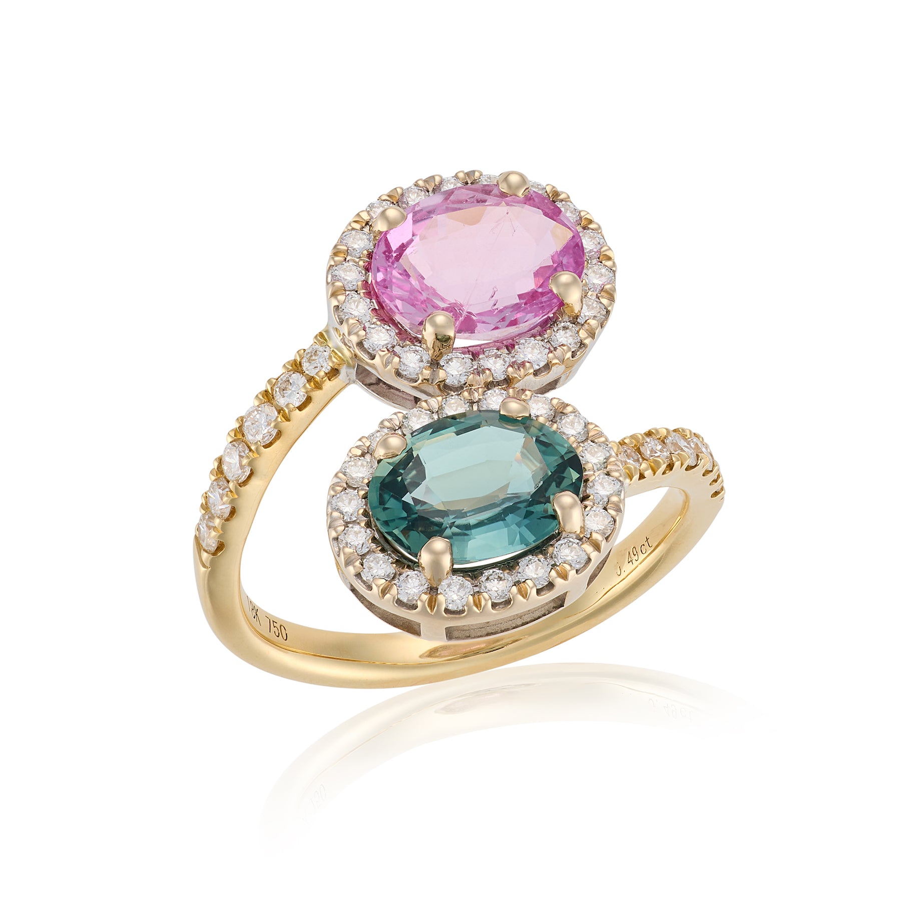 Pink & Teal Sapphire 'Toi et moi' Ring