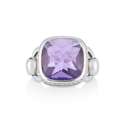 18ct White Gold, Amethyst & Diamond Ring by Poiray - Wildsmith Jewellery