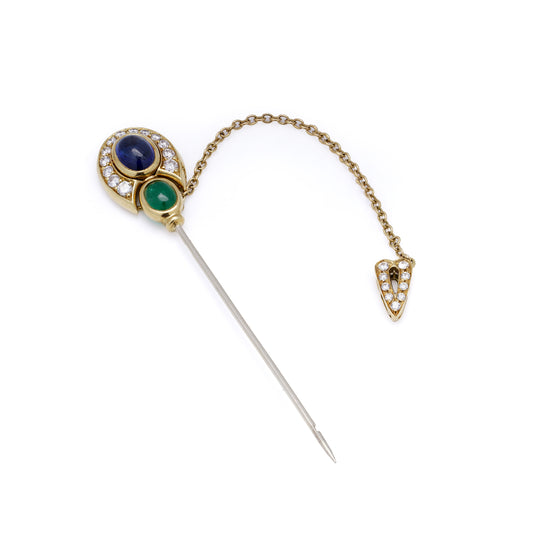 Sapphire, Emerald & Diamond Jabot Brooch - Wildsmith Jewellery