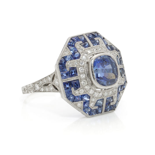 Art Deco Style Sapphire & Diamond Ring - Wildsmith Jewellery