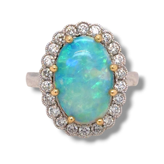 Opal & Diamond Cluster Ring