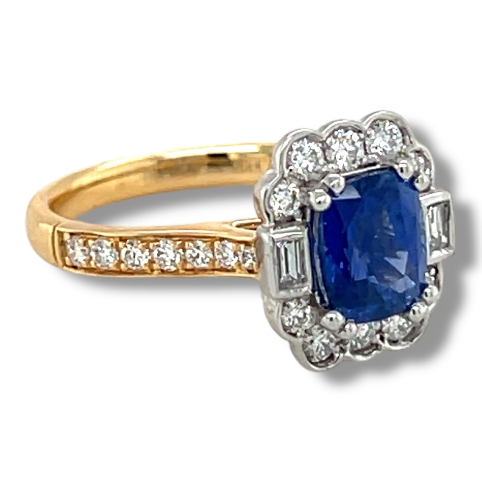 1.55ct Cushion Cut Sapphire & Diamond Ring - Wildsmith Jewellery