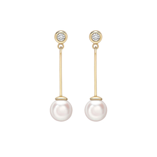 18ct Gold Akoya Pearl & Diamond Drop Earrings