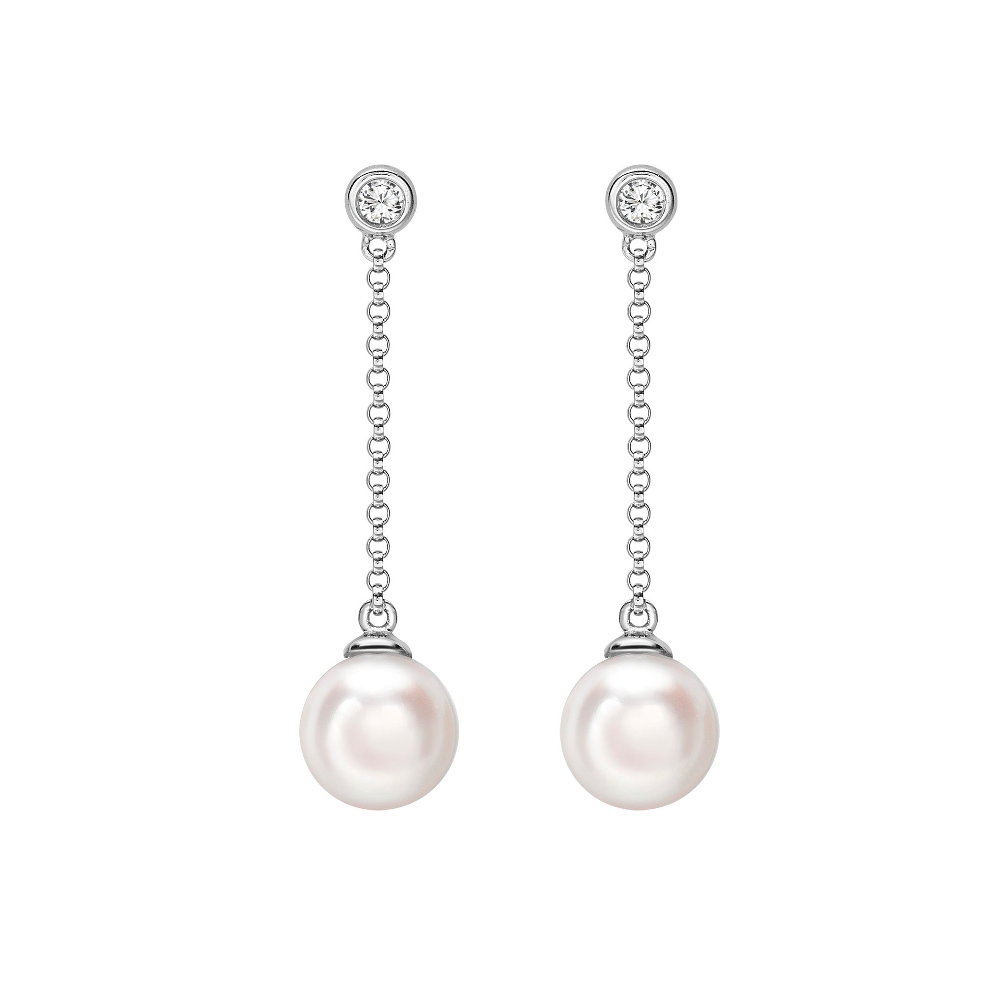 18ct White Gold Akoya Pearl & Diamond Drop Earrings