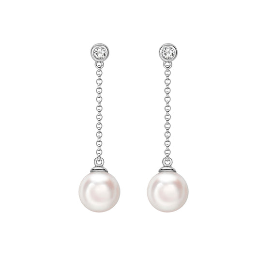 18ct White Gold Akoya Pearl & Diamond Drop Earrings - Wildsmith Jewellery