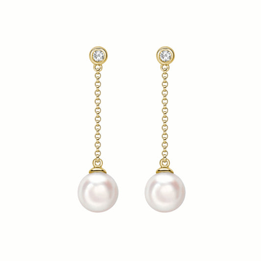 18ct Gold Akoya Pearl & Diamond Drop Earrings