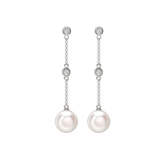 18ct White Gold Akoya Pearl & Diamond Drop Earrings