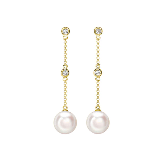 18ct Gold Akoya Pearl & Diamond Drop Earrings - Wildsmith Jewellery