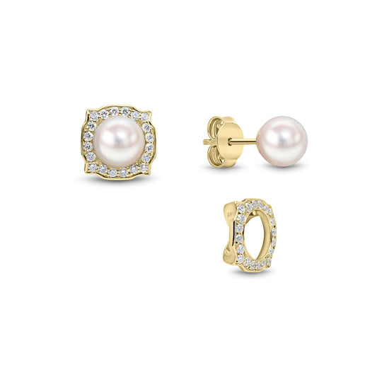 18ct Gold Akoya Pearl & Diamond 'Night and Day' Earrings