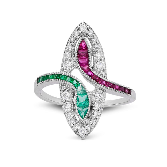 1920's Emerald, Ruby and Diamond Ring - Wildsmith Jewellery
