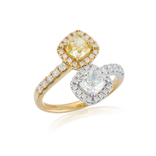 Yellow & White Diamond 'Toi et Moi' Two Tone Ring - Wildsmith Jewellery