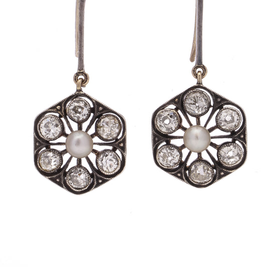 Victorian Pearl & Diamond Earrings - Wildsmith Jewellery