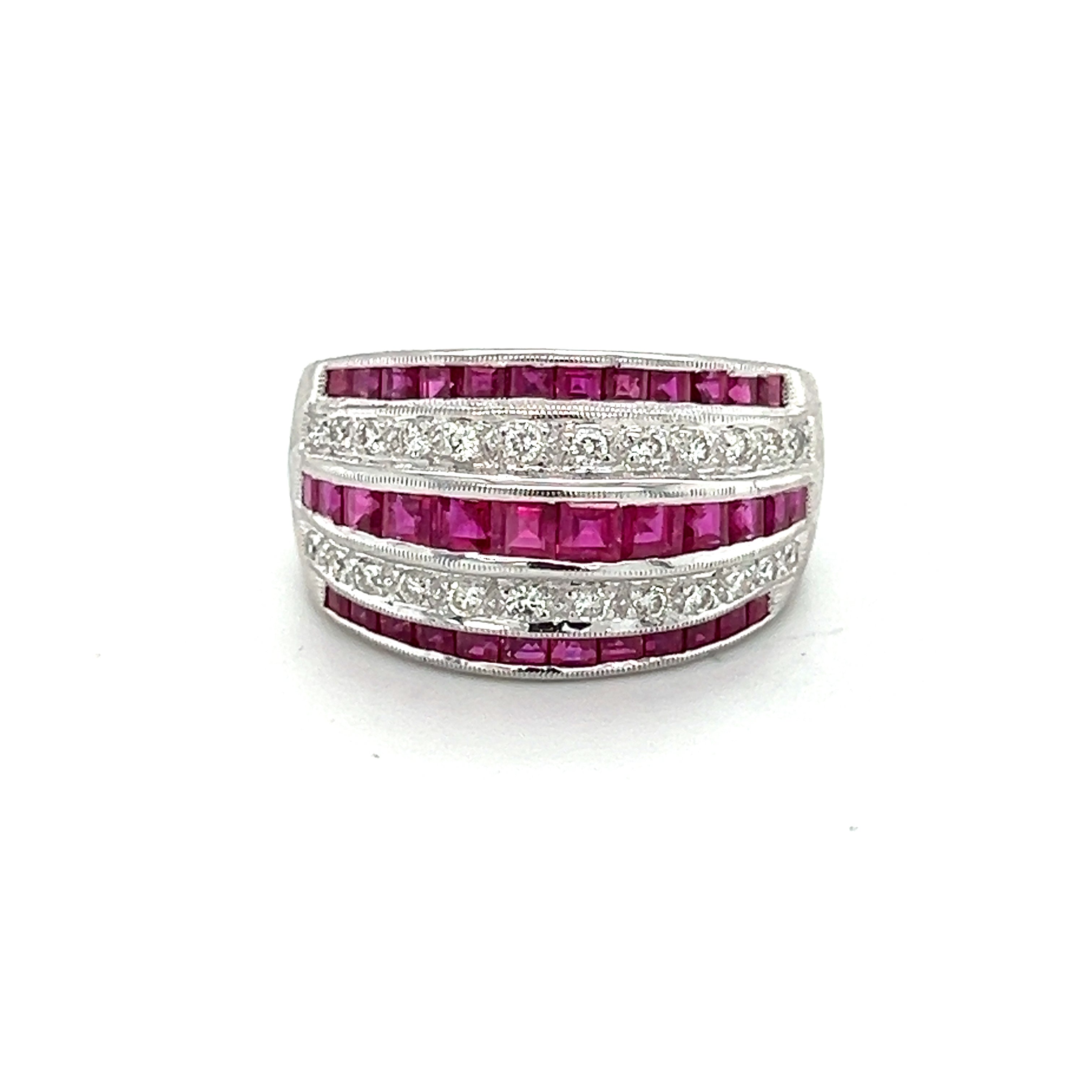Art Deco Style Ruby and Diamond 5 Row Ring - Wildsmith Jewellery