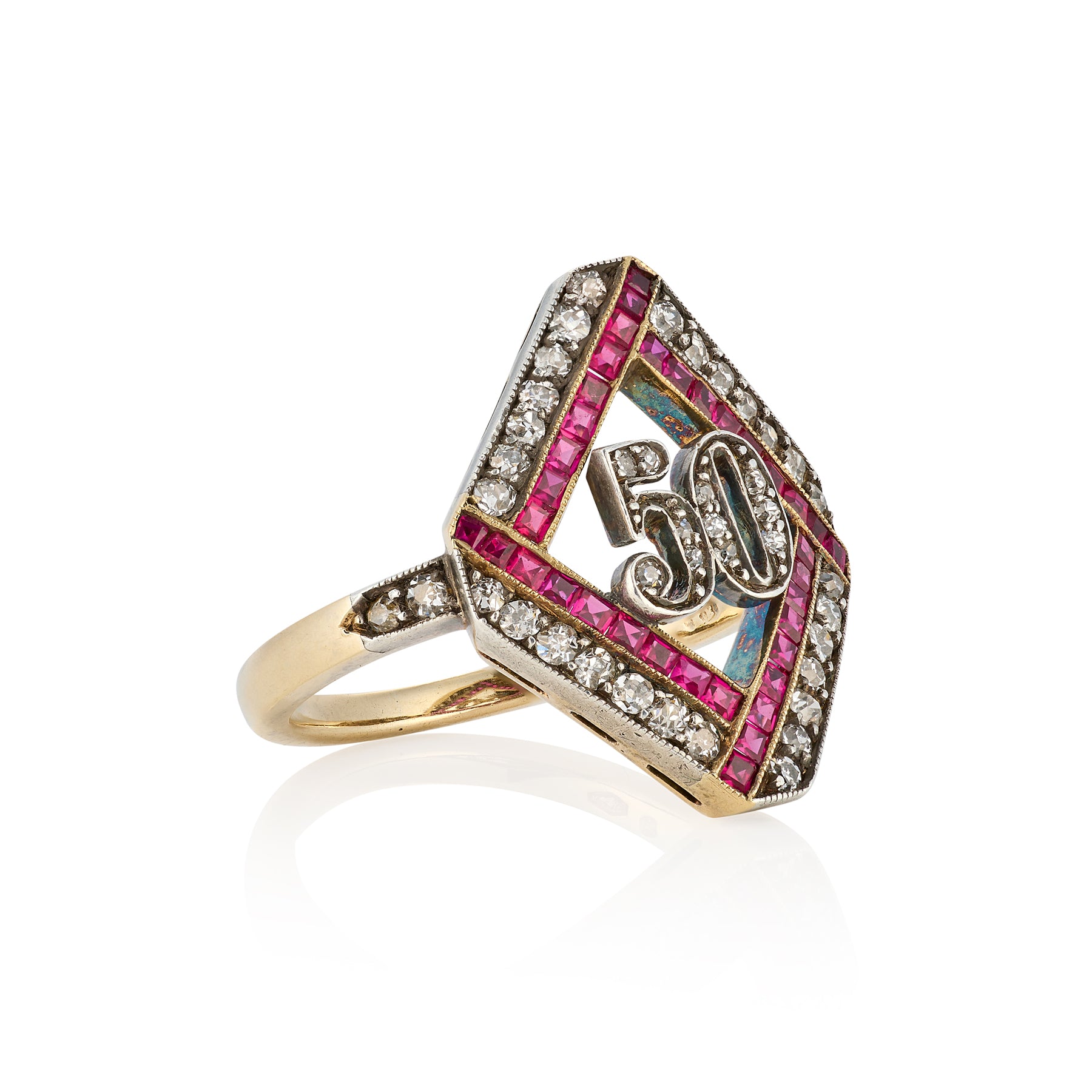 Edwardian Ruby & Diamond '50' Ring - Wildsmith Jewellery