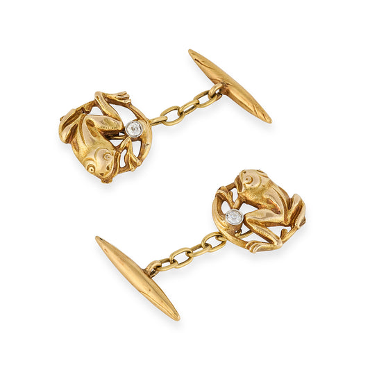 Art Nouveau Gold & Diamond Frog Cufflinks