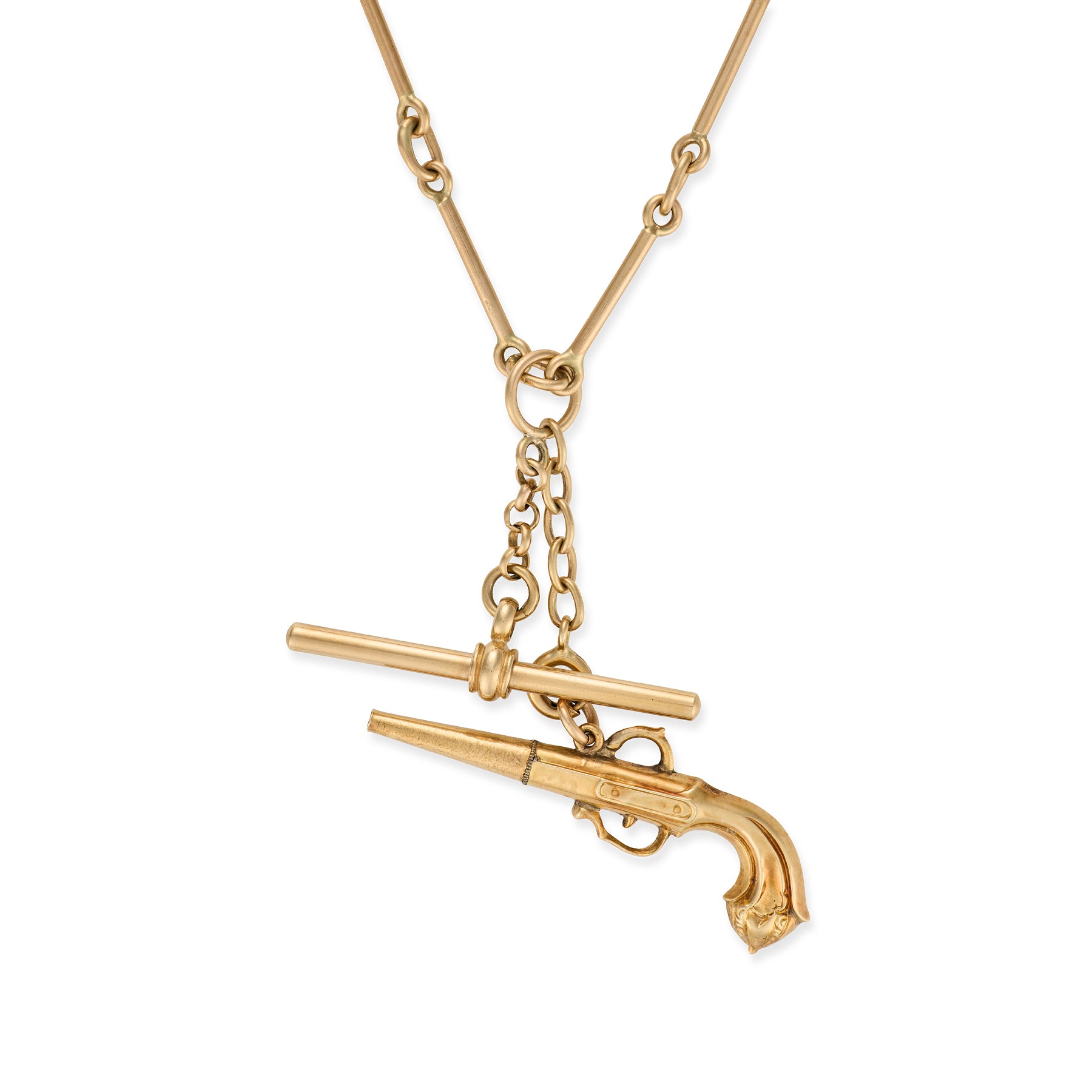 Antique Fetter Link Watch Chain with Detachable Pistol Charm