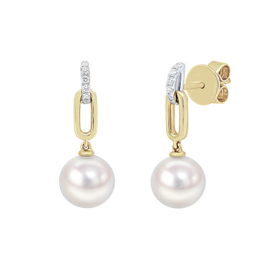 18ct Gold Akoya Pearl & Diamond Drop Earrings