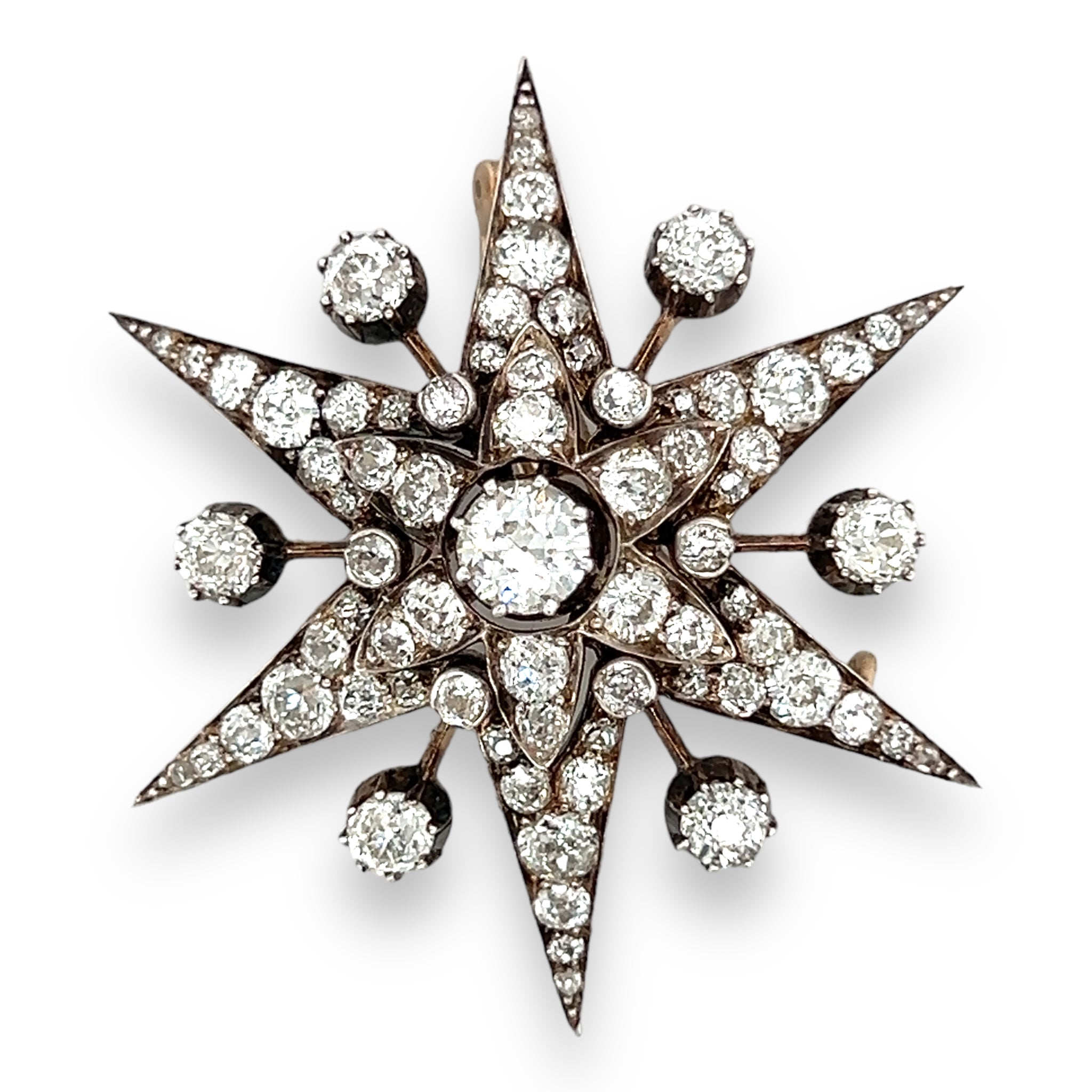 Victorian Diamond Star Brooch With Original Hair Piece Fitting - Wildsmith Jewellery