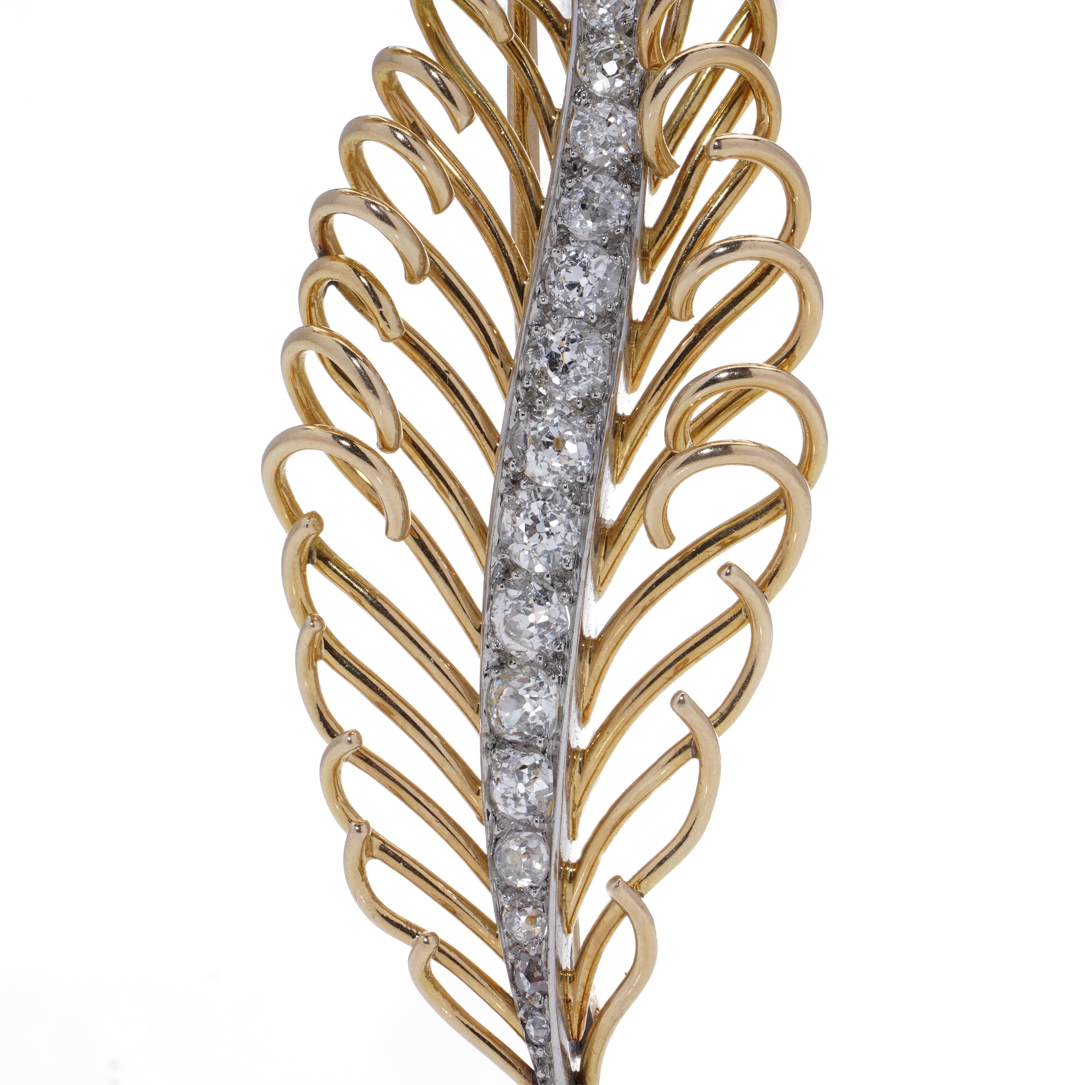 Gold & Diamond Feather Brooch