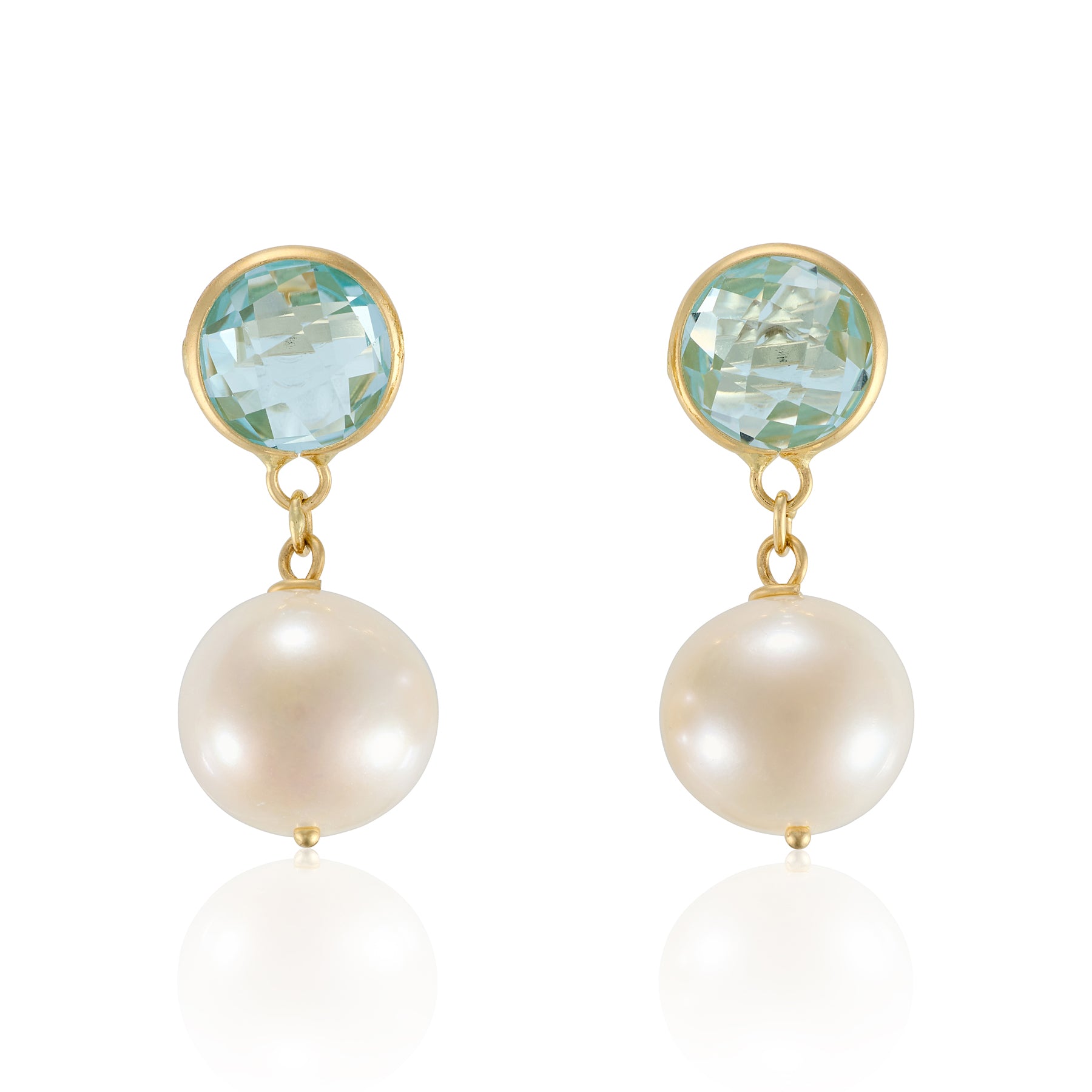 Blue Topaz & Akoya Pearl Drop Earrings
