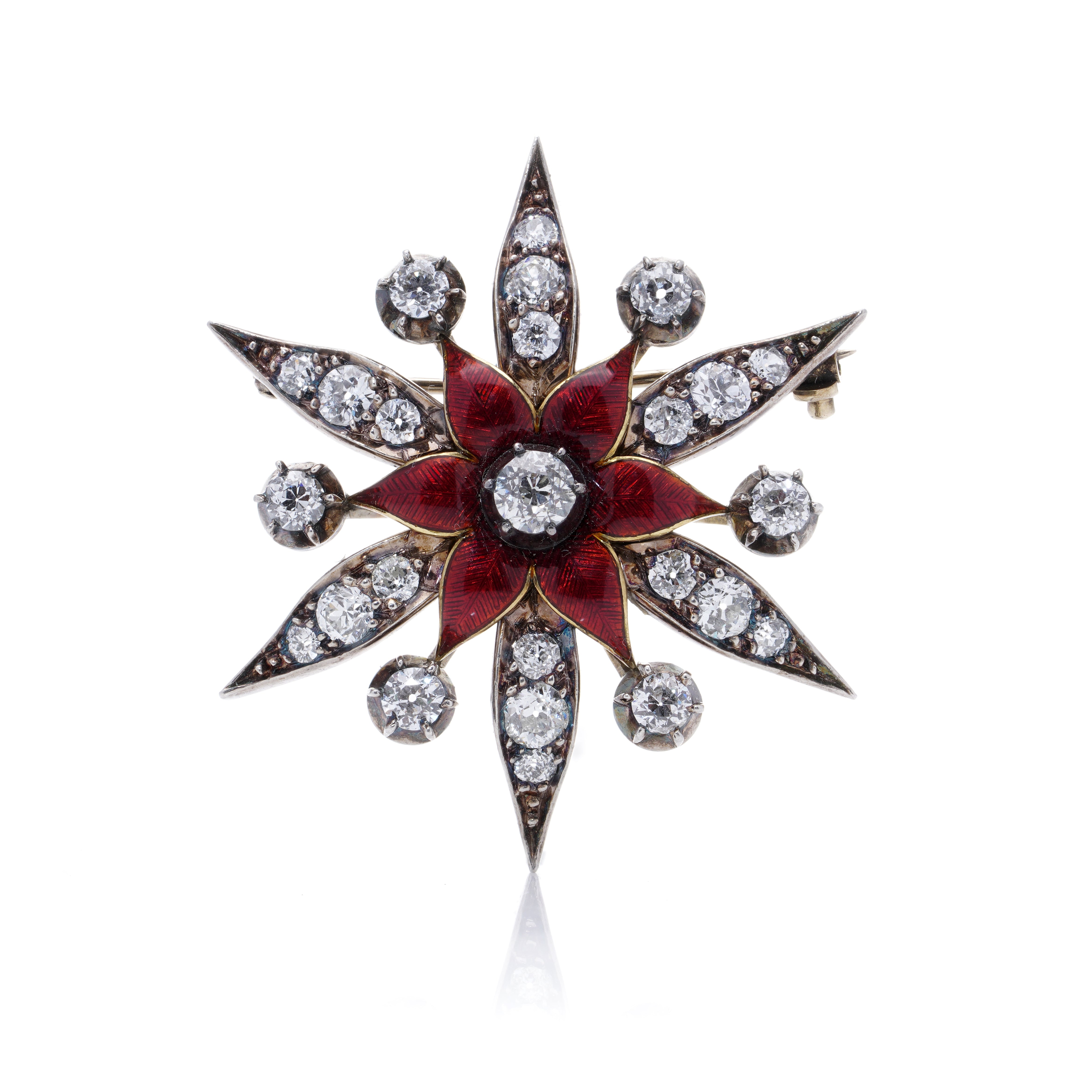 Victorian Diamond & Enamel Star Brooch