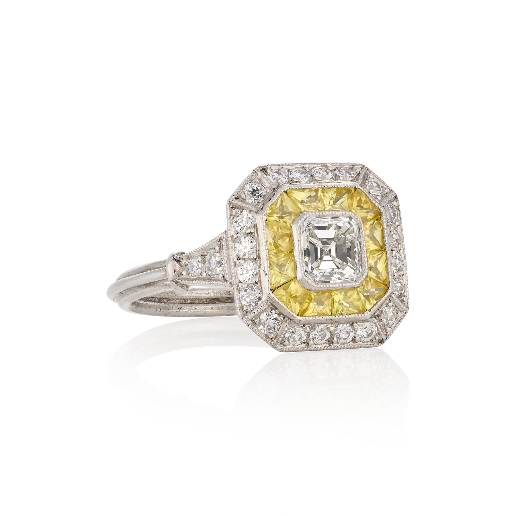 Art Deco Style Diamond and Yellow Sapphire Ring - Wildsmith Jewellery