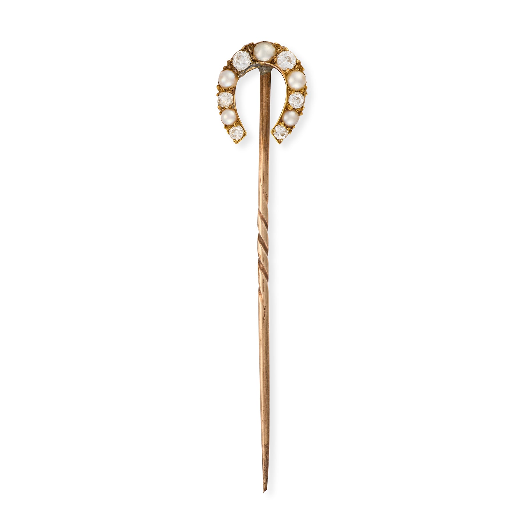 Antique Pearl & Diamond Horseshoe Stickpin