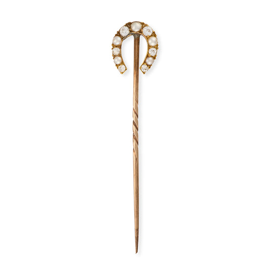 Antique Pearl & Diamond Horseshoe Stickpin