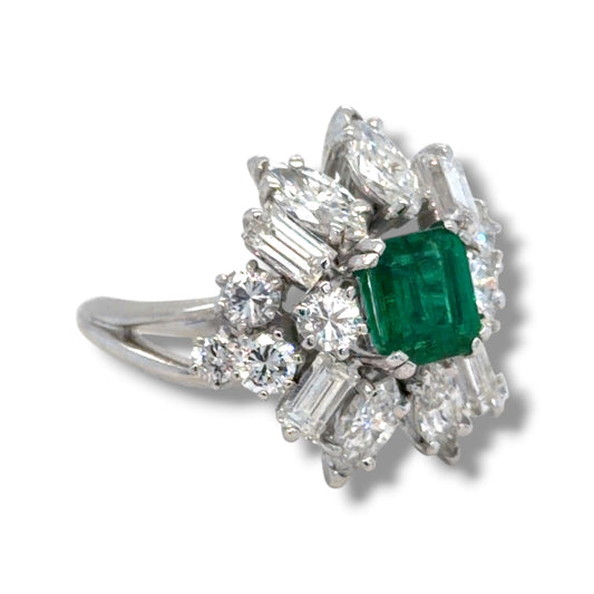 1960's Emerald & Diamond Cocktail Ring, French
