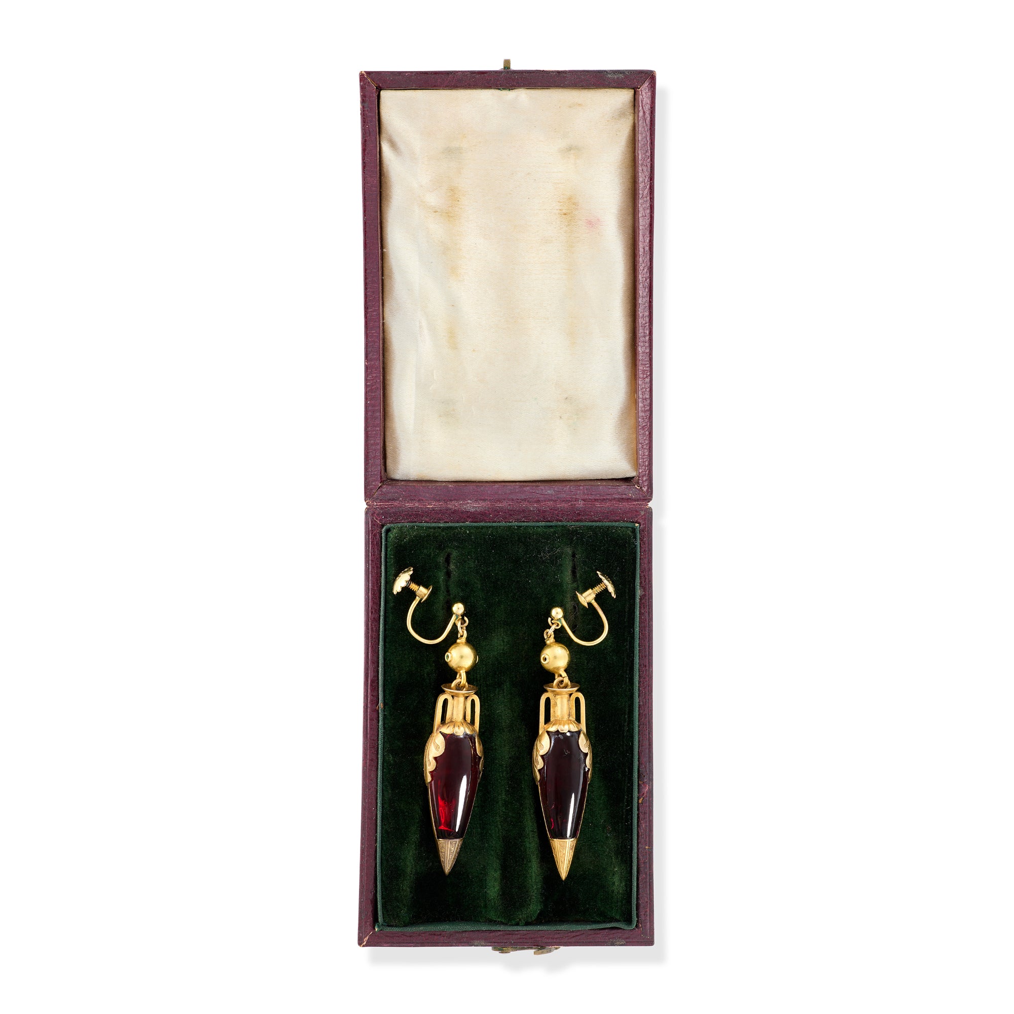Victorian 18ct Gold & Garnet Urn Earrings, Circa 1850