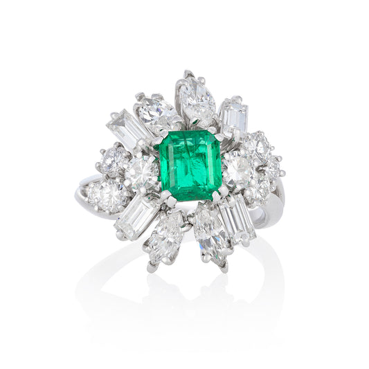 1960's Emerald & Diamond Cocktail Ring, French